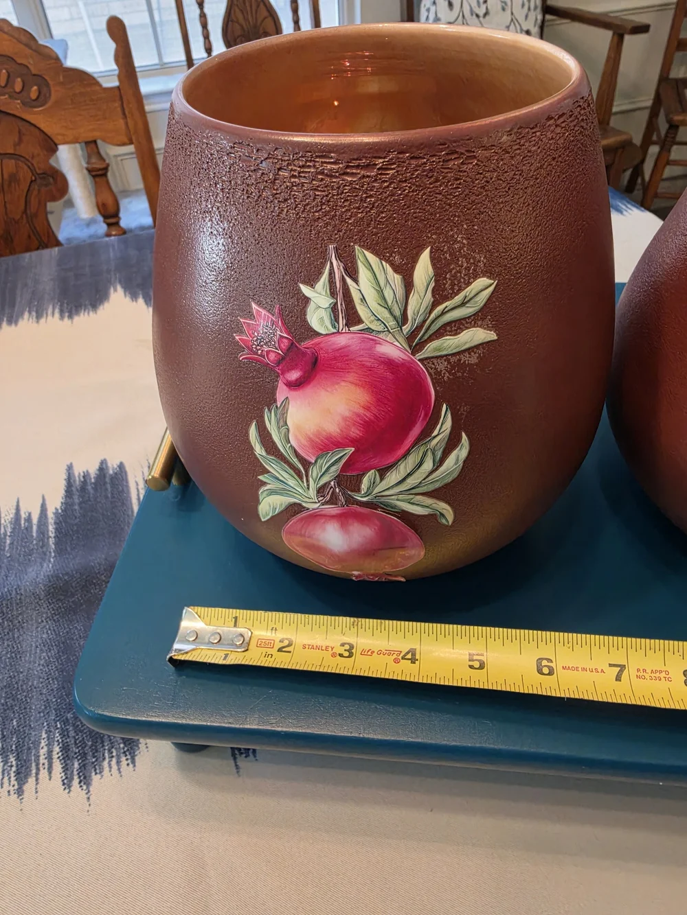 Pair of ceramic pomegranate decorative jars/vases Reddish-brown finish